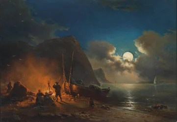 Romantisch kampvuur bij maanlicht