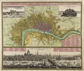 Kaart en Uitzicht op Londen, ca. 1710