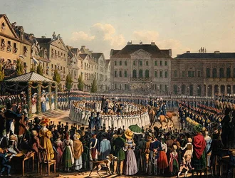 Vlagwijdingsceremonie van de Kasselse burgerwacht in 1831