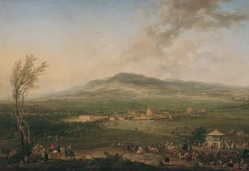 Laxenburg vanaf het Lusthaus op de Hanawiese richting Mödling