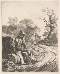 Een Oude Man Zittend langs de Weg, 1818
