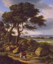 Duits: Stormachtig landschap met ruiter.