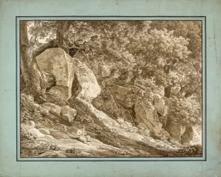 Rotsachtig Landschap met Pan die zijn Fluit speelt