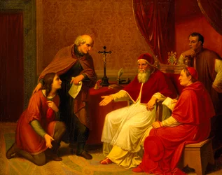 Bramante presenteert Raphael aan paus Julius II
