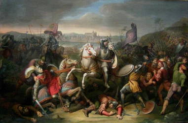 Hertog Erich von Calenberg redt keizer Maximiliaan in de slag bij Regensburg