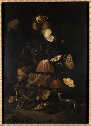 Bloemen met vlinders en hagedis