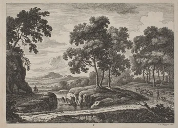 Panoramische rivierlandschappen met reizigers