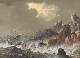 Stormachtige Schepen Vergaan op een Rotsachtige Kust