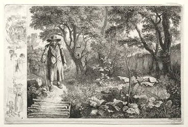 Oude man voor de logbrug