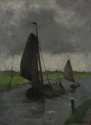 Waterloop met zeilschepen