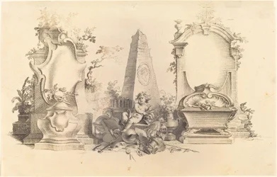 Moderne cartouche met symbolen van de dood