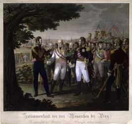 De ontmoeting tussen keizers Frans I van Oostenrijk, Alexander I van Rusland en Frederik Willem III van Pruisen