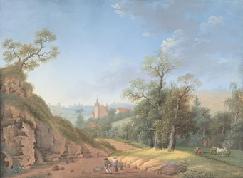 Boerenfamilie in een landschap