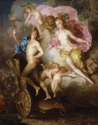 De triomf van Venus en Cupido met de wagen van Cupido