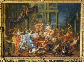 De strijd tussen centaurs en Lapiths, een legendarische stam in Thassalia ...