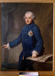 Portret van Frederik II van Pruisen (1712-1786). De koning van Pruisen Frederik II, genaamd Frederik de Grote, was een verlicht despoot die de idealen van de Verlichting uitdroeg. Schilderij van Johan Ziesenis (1716-1776). 1769. Frankfurt. Historisch