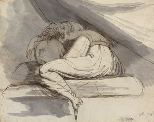 Zittende vrouw, opgerold
