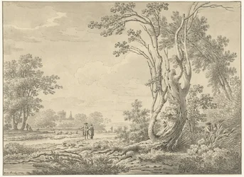 Zuidelijk landschap met kasteel, vee en wandelaars