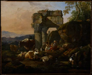 Romeins landschap met vee en herders, 1676