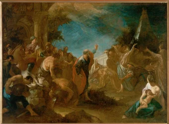 De profeet Elia brengt de priesters van Baäl in verwarring (schilderij op doek)