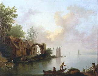 Bosrijk Rivierlandschap met Bootmannen