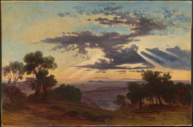 Zon breekt door wolken boven de Romeinse Campagna