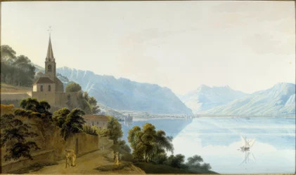De kerk van Les Planches, Chillon, Villeneuve en de Dents du Midi