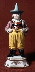 Figuur van een hofnar, naar een gravure van Boetius, Meissen, midden 18e eeuw