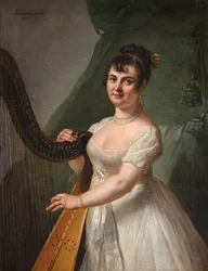 Portret van Anne Rose Debas, Mme Delaroche, spelend op de harp