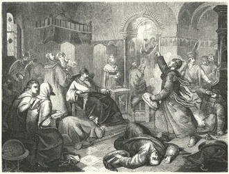 Een Finse tovenaar voorspelt de naderende dood van Ivan de Verschrikkelijke (gravure)