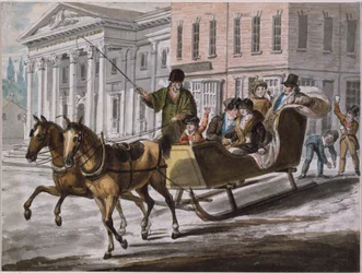Winterlandschap in Philadelphia-De Bank van de Verenigde Staten op de achtergrond