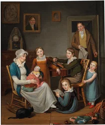 Zelfportret van John Lewis Krimmel met Susannah Krimmel en haar kinderen, 1809-10