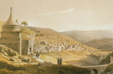 Het graf van Absalom en Siloan. Ets door Bernatz et alii - Steinkopk J.F. Editore