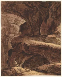 Rotsachtig landschap met een grot kapel, 19e eeuw