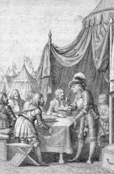 Keizer Lodewijk IV (1282-1347) van Beieren met zijn officieren in de Slag bij Mühldorf (of Ampfing) op 28 september 1322
