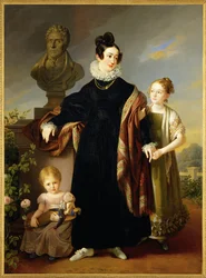 Freifrau Josefine Dietrich-Landsee, onlangs weduwe geworden, met haar twee dochters Josephine en Anna (schilderij op doek)