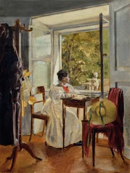 Marie Krafft aan het bureau