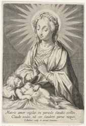 Maria aanbidt het slapende Christuskind