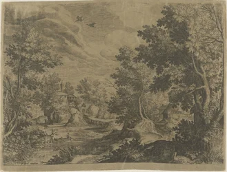 Rivierlandschap met een roeiboot