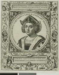 Christoffel Columbus, frontispice uit deel 5 van Theodor de Bry