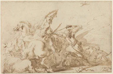 Een gevecht tussen oosterse cavalerie en soldaten