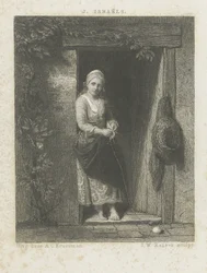Jonge vrouw met breiwerk