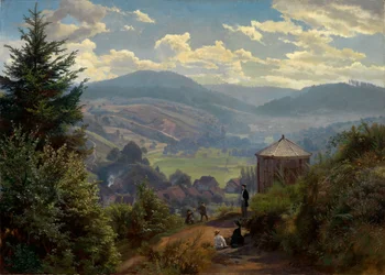 Het dal van Oberbeuern vanaf de Cäcilienberg, ochtend