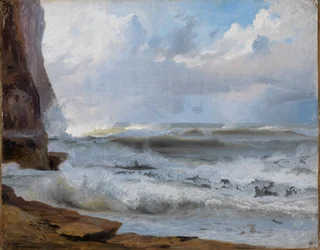Zeegezicht bij Étretat (met rotskust links)