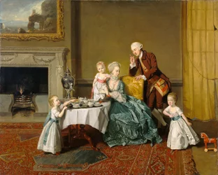 w:John Peyto-Verney, 14e Baron Willoughby de Broke (1738-1816), en zijn gezin in de ontbijtkamer van Compton Verney. Thuis in Compton Verney House, Warwickshire, door hem gebouwd in 1762-8.
