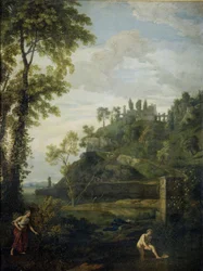 Arcadisch landschap met Salmacis en Hermaphroditus