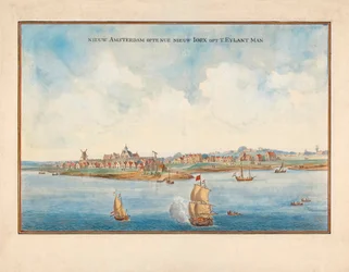 New York vanaf de zee in de 17e eeuw