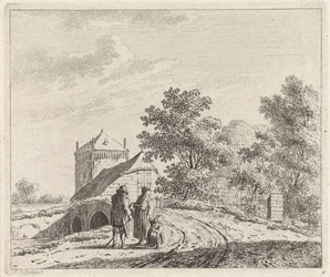 Landschap met stenen brug