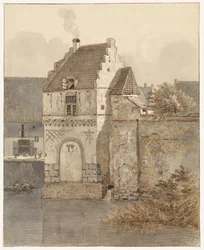 Gezicht op de Bottelpoort aan de Oude Haven te Nijmegen