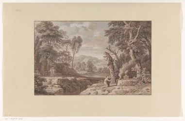 Arcadisch landschap met een offerscène